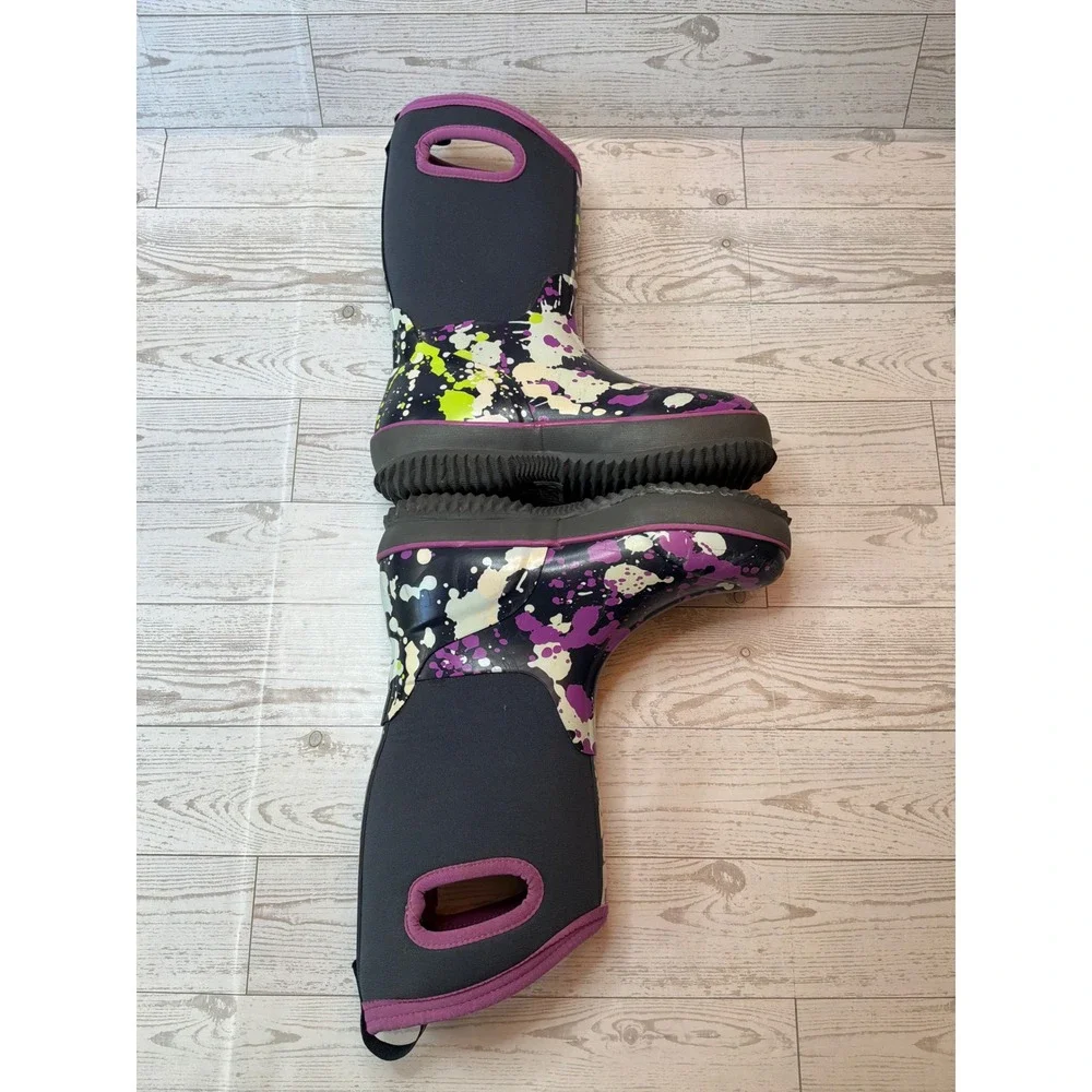 DSG Kids Size 2 Purple Paint Splatter Waterproof Rain Boots Pull On Outdoor